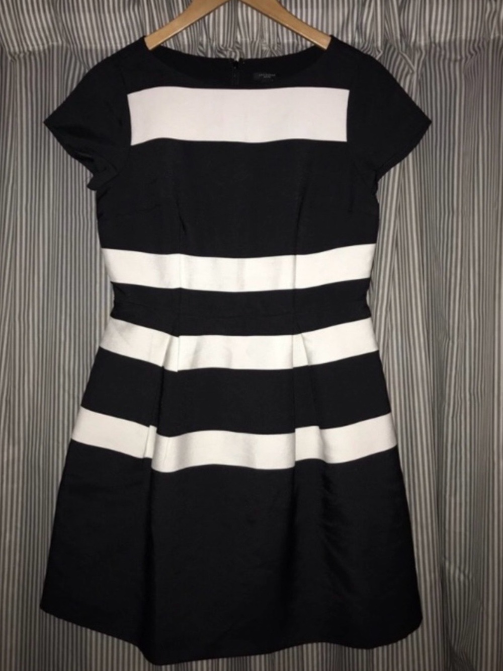 Ann Taylor Black and White Striped Fit-and-Flare Dress